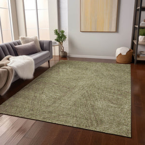 Homeroots 3' Artichoke Green And Ivory Abstract Washable Area Rug – Perfect For Indoor And Outdoor Use! 5' X 8' Polyester 597011