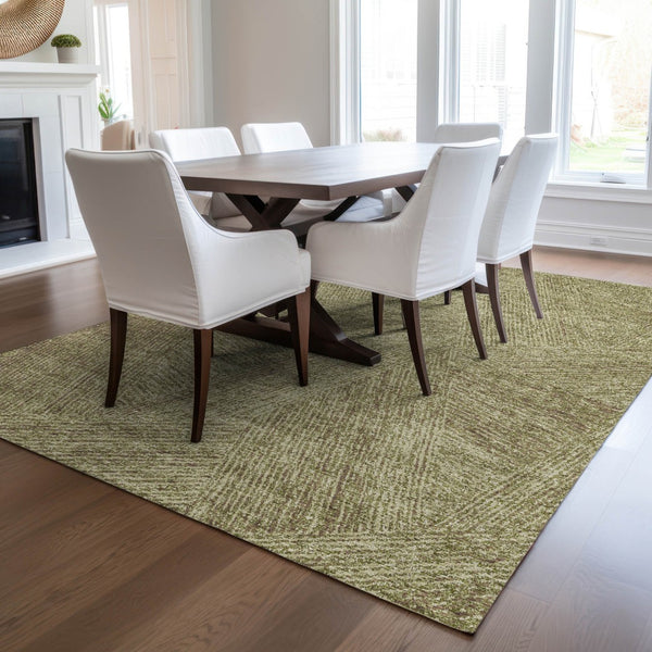Homeroots 3' Artichoke Green And Ivory Abstract Washable Area Rug – Perfect For Indoor And Outdoor Use! 5' X 8' Polyester 597011