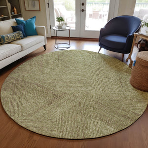 Homeroots 3' Artichoke Green And Ivory Abstract Washable Area Rug – Perfect For Indoor And Outdoor Use! 8' Round Polyester 597012