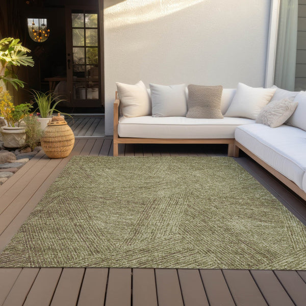 Homeroots 3' Artichoke Green And Ivory Abstract Washable Area Rug – Perfect For Indoor And Outdoor Use! 8' X 10' Polyester 597013