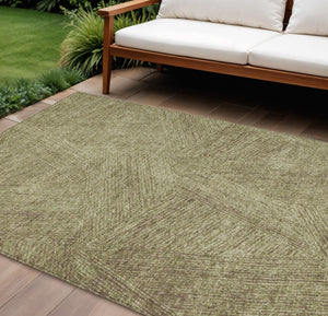 Homeroots 3' Artichoke Green And Ivory Abstract Washable Area Rug – Perfect For Indoor And Outdoor Use! 9' X 12' Polyester 597014