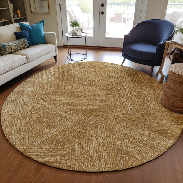 Homeroots 3' Artichoke Green And Ivory Abstract Washable Area Rug – Perfect For Indoor And Outdoor Use! 8' Round Polyester 597018