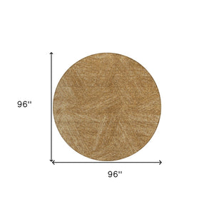 HomeRoots 5' Abstract Gold Brown Ivory Area Rug - Washable, Durable, Indoor/Outdoor, Modern Design for Any Space 8' Round 597018