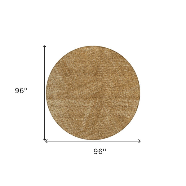 HomeRoots 5' Abstract Gold Brown Ivory Area Rug - Washable, Durable, Indoor/Outdoor, Modern Design for Any Space 8' Round 597018