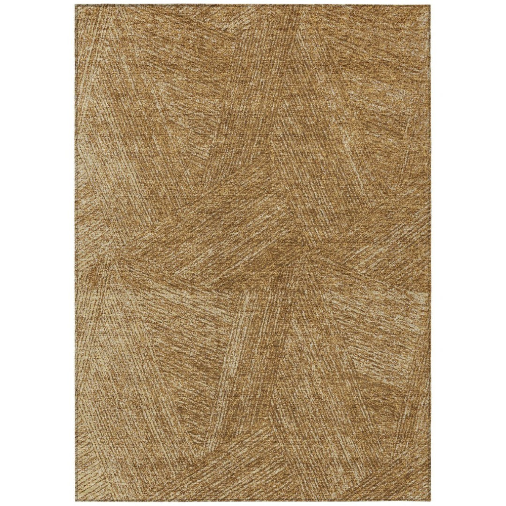 HomeRoots 9' X 12' Washable Indoor Outdoor Area Rug - Modern Abstract Design in Gold, Brown, Ivory Tones 597020