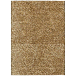 HomeRoots 9' X 12' Washable Indoor Outdoor Area Rug - Modern Abstract Design in Gold, Brown, Ivory Tones 597020