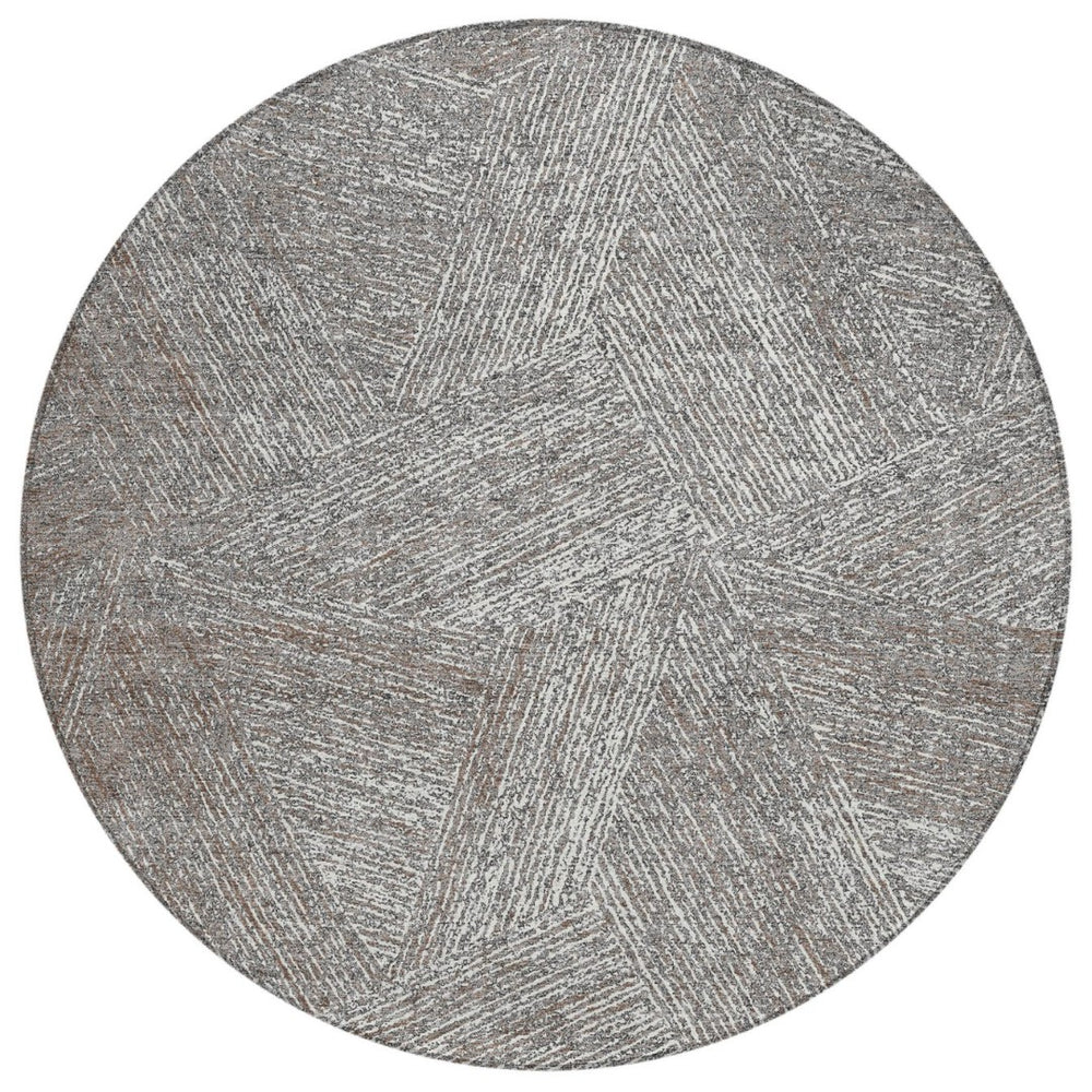 HomeRoots 5' Versatile Gray Brown and Ivory Abstract Area Rug - Machine Washable for Indoor and Outdoor Spaces 8' Round 597024