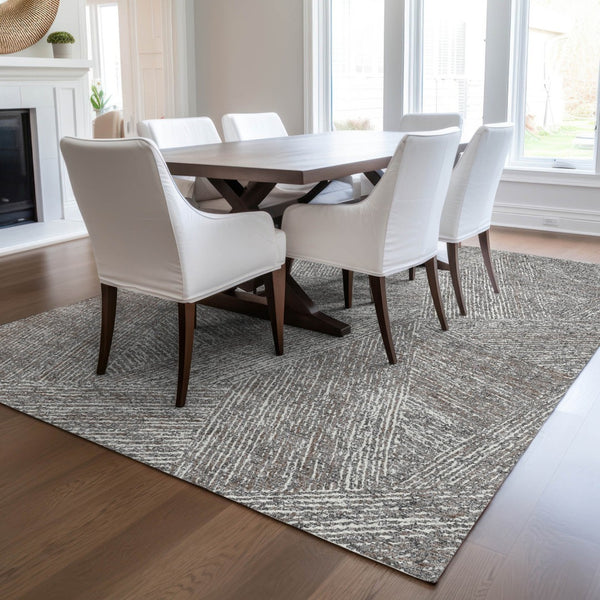 Homeroots 3' Artichoke Green And Ivory Abstract Washable Area Rug – Perfect For Indoor And Outdoor Use! 8' X 10' Polyester 597025