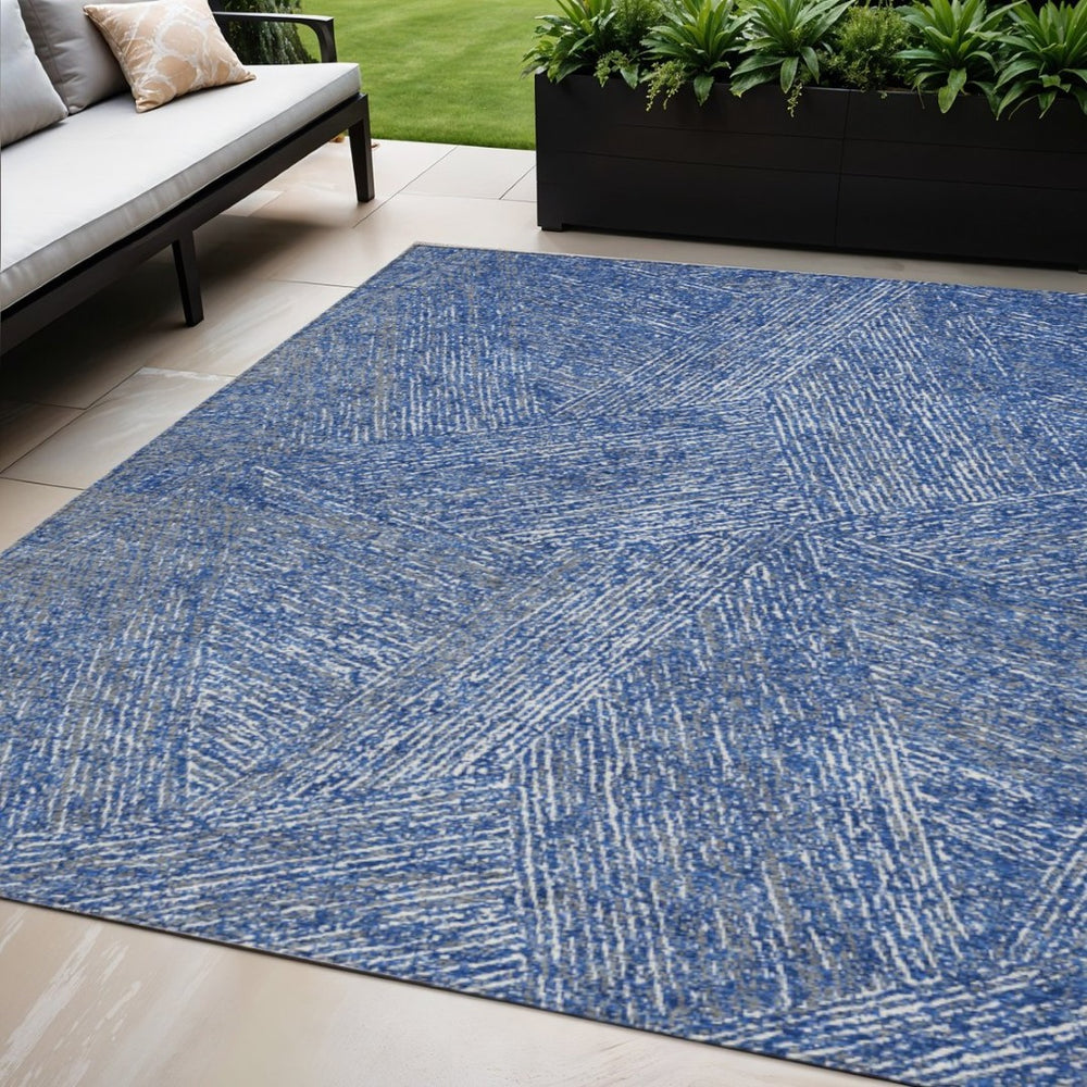 HomeRoots 5' Modern Abstract Navy Gray Ivory Area Rug - Durable, Washable, Perfect for Indoor & Outdoor Use 5' X 8' 597029