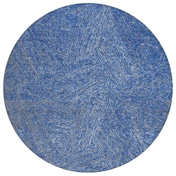 HomeRoots 5' Modern Abstract Navy Gray Ivory Area Rug - Durable, Washable, Perfect for Indoor & Outdoor Use 8' Round 597030