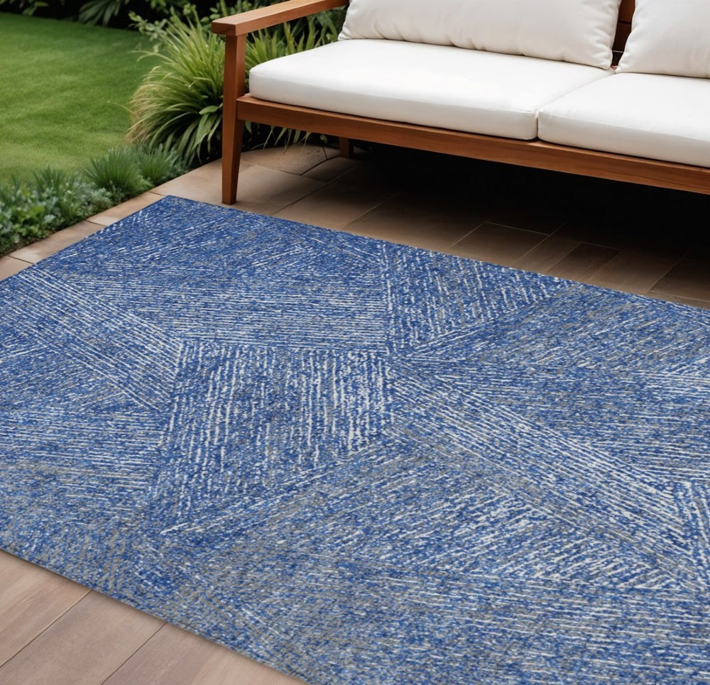 HomeRoots 9' X 12' Navy Blue Gray Ivory Abstract Area Rug - Stylish Indoor/Outdoor Washable, Durable Design! 597032