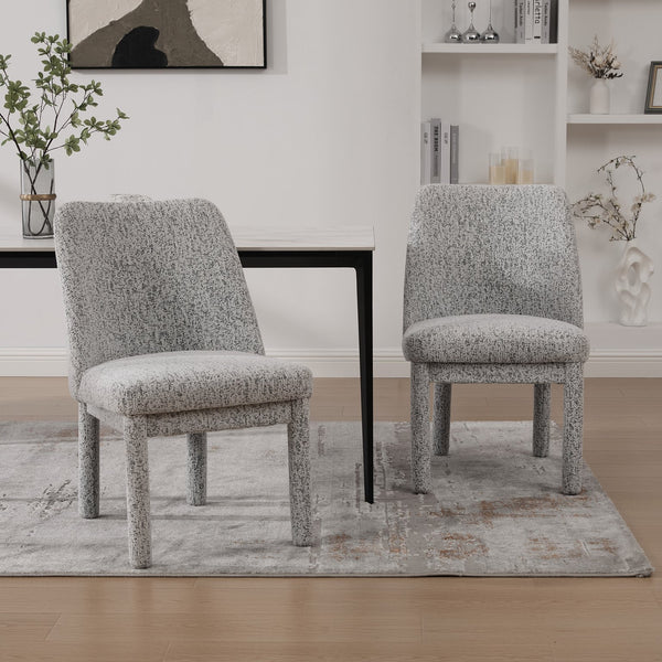 English Elm 21.46" Modern Minimalist Chenille Dining Chair Set of 2 with Rubberwood Legs, Curved High Back Comfort White+Black W3189P351395
