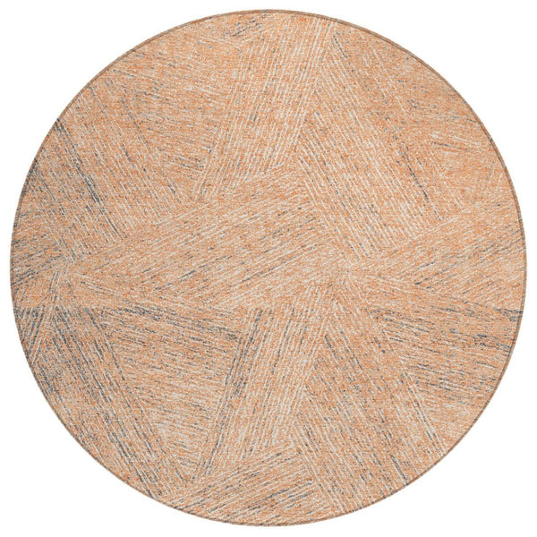 HomeRoots 5' Contemporary Abstract Peach, Blue & Ivory Area Rug - Durable, Washable for Indoor & Outdoor Use 8' Round 597036