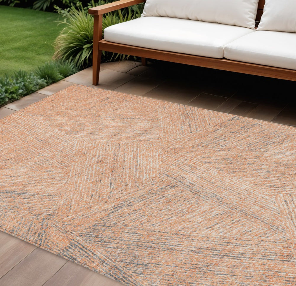 HomeRoots 9' X 12' Peach Blue Ivory Abstract Area Rug - Stylish, Washable, Indoor/Outdoor for Modern Spaces 597038