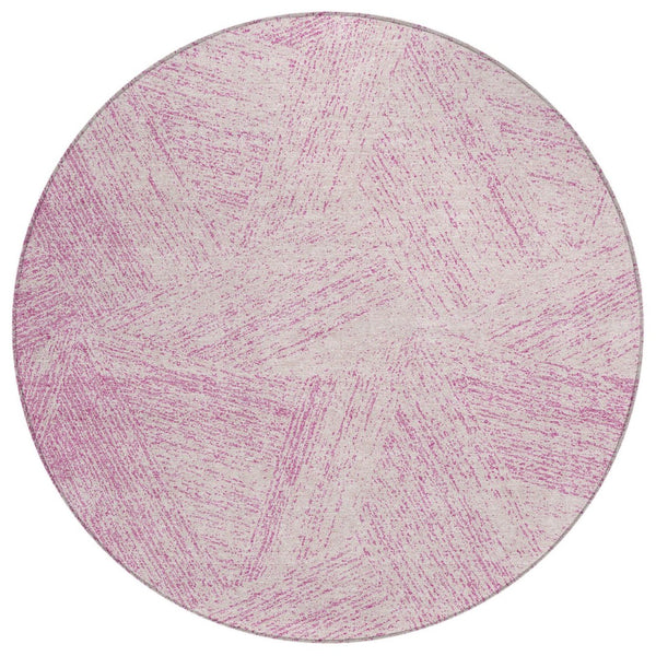 HomeRoots 5' Stylish Pink and Ivory Abstract Area Rug - Modern, Washable, Versatile for Indoor and Outdoor Spaces 8' Round 597042