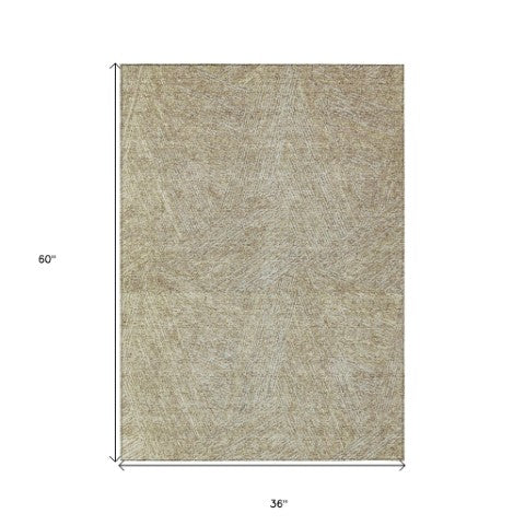 Homeroots 3' Artichoke Green And Ivory Abstract Washable Area Rug – Perfect For Indoor And Outdoor Use! 3' X 5' Polyester 597046