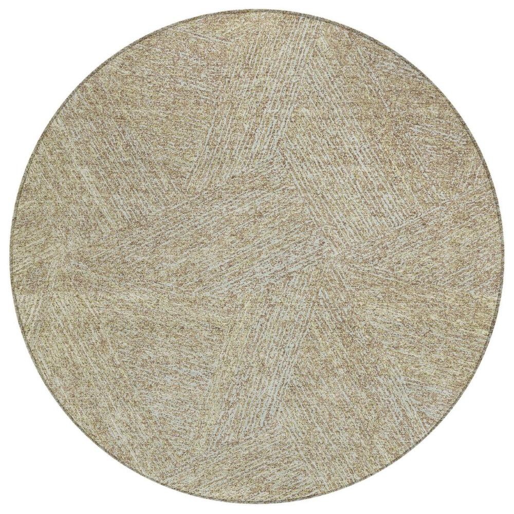 HomeRoots 5' Stylish Ivory and Brown Abstract Area Rug - Durable, Washable Design for Indoor and Outdoor Use 8' Round 597048