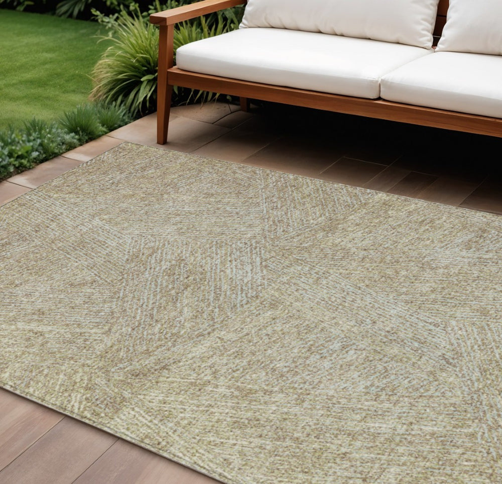 HomeRoots 9' X 12' Stylish Ivory and Brown Abstract Washable Area Rug for Indoor/Outdoor Spaces, Durable Design 597050