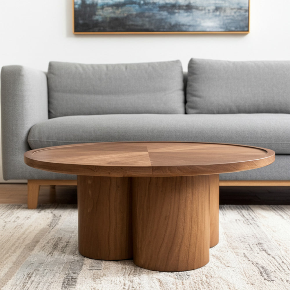 Homeroots 39" Natural Solid Wood Round Pedestal Coffee Table - Modern Design With Unique Scalloped Base   597052