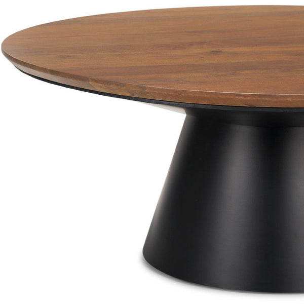 Homeroots 40" Brown And Black Round Pedestal Coffee Table - Stylish Solid Wood & Iron Design For Any Space   597053