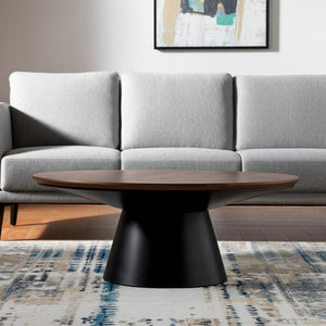 Homeroots 40" Brown And Black Round Pedestal Coffee Table - Stylish Solid Wood & Iron Design For Any Space   597053