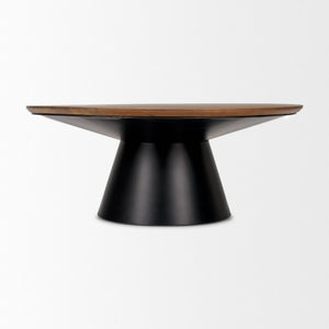 Homeroots 40" Brown And Black Round Pedestal Coffee Table - Stylish Solid Wood & Iron Design For Any Space   597053