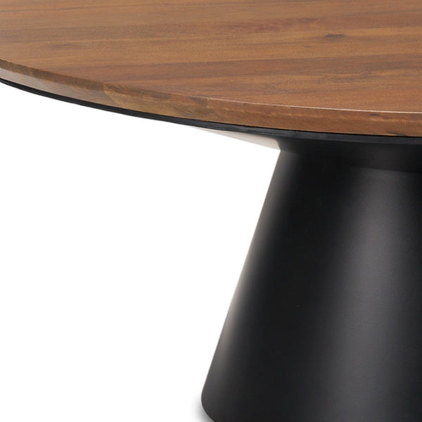 Homeroots 40" Brown And Black Round Pedestal Coffee Table - Stylish Solid Wood & Iron Design For Any Space   597053
