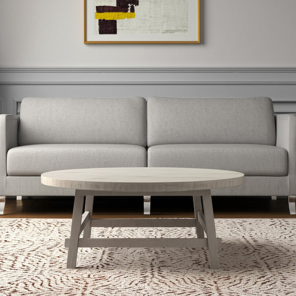 Homeroots 36" White And Natural Solid Wood Round Coffee Table - Rustic Distressed Design For Stylish Homes   597054