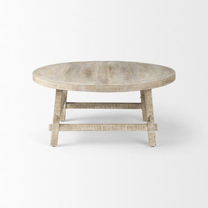 Homeroots 36" White And Natural Solid Wood Round Coffee Table - Rustic Distressed Design For Stylish Homes   597054