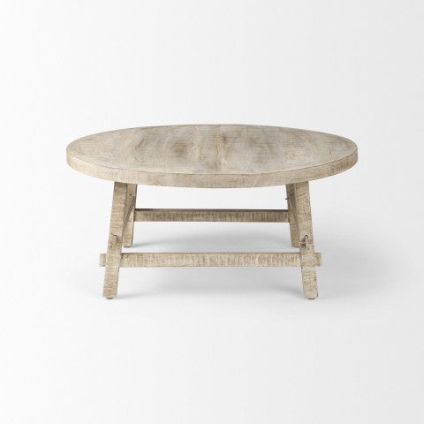 Homeroots 36" White And Natural Solid Wood Round Coffee Table - Rustic Distressed Design For Stylish Homes   597054