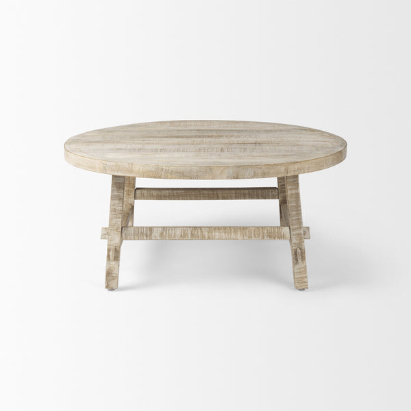 Homeroots 36" White And Natural Solid Wood Round Coffee Table - Rustic Distressed Design For Stylish Homes   597054