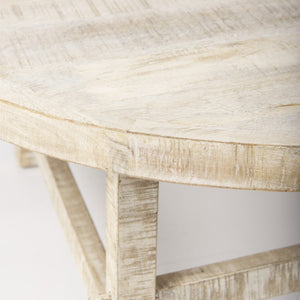 Homeroots 36" White And Natural Solid Wood Round Coffee Table - Rustic Distressed Design For Stylish Homes   597054