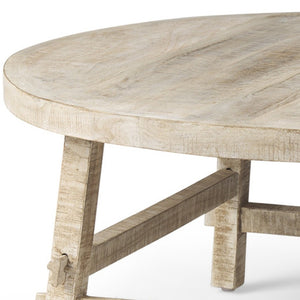 Homeroots 36" White And Natural Solid Wood Round Coffee Table - Rustic Distressed Design For Stylish Homes   597054