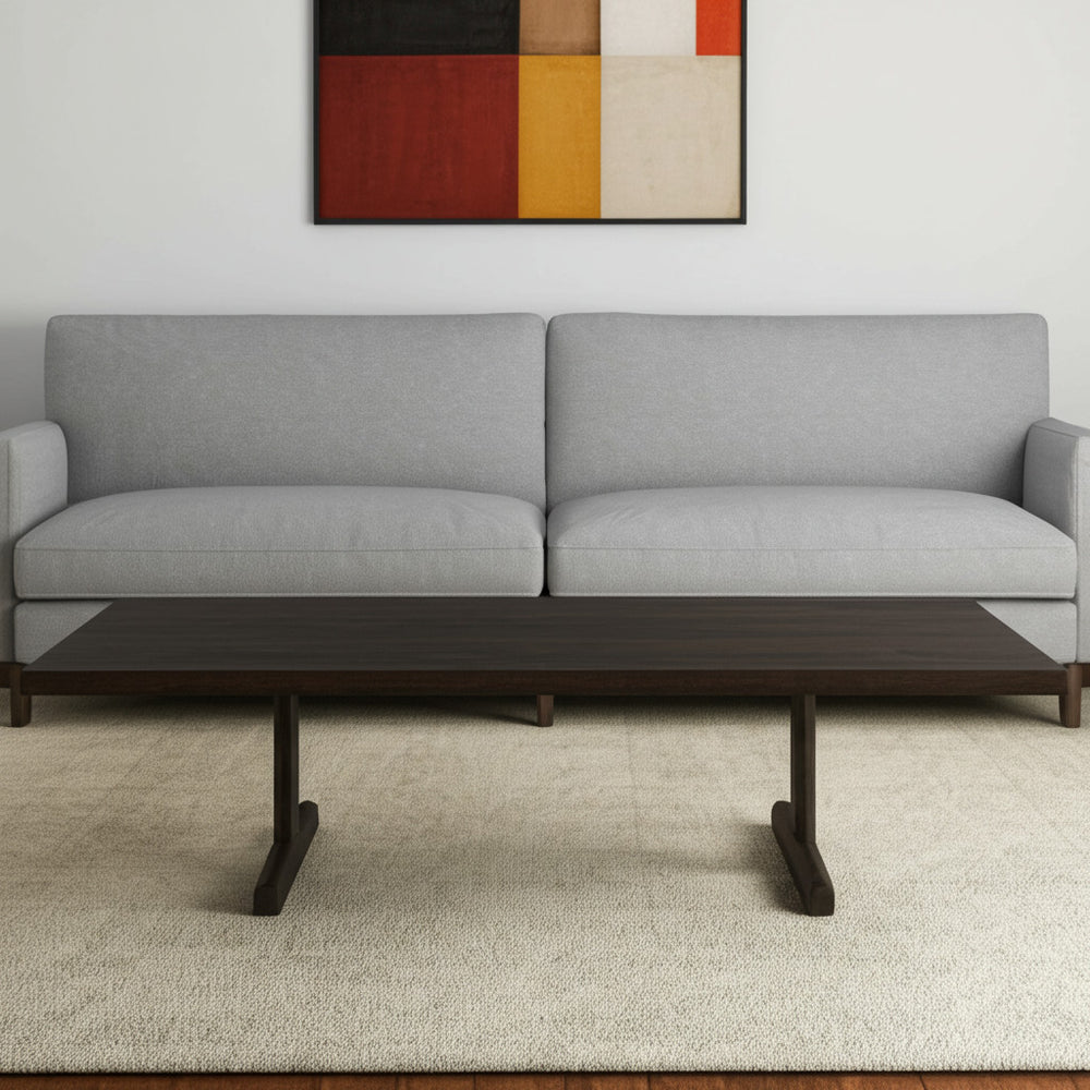 Homeroots 55" Solid Wood Double Pedestal Coffee Table - Stylish Dark Brown Design For Living Room & Office   597055