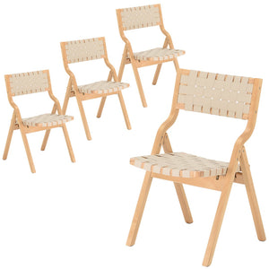 English Elm Wood Folding Dining Chairs with Rattan Woven Seat and Webbing Back Set of 2 Beige,Natural T3623P431378