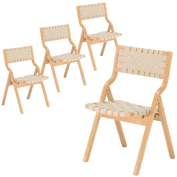 English Elm Wood Folding Dining Chairs with Rattan Woven Seat and Webbing Back Set of 2 Beige,Natural T3623P431378