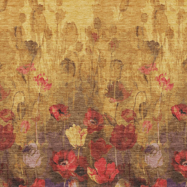 Homeroots 3' Captivating Gold Red And Brown Floral Washable Area Rug For Indoor And Outdoor Spaces 5' X 8' Polyester 597058