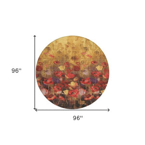 Homeroots 3' Captivating Gold Red And Brown Floral Washable Area Rug For Indoor And Outdoor Spaces 8' Round Polyester 597059