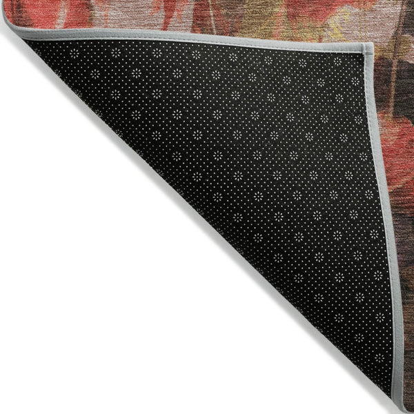 Homeroots 3' Captivating Gold Red And Brown Floral Washable Area Rug For Indoor And Outdoor Spaces 8' X 10' Polyester 597060