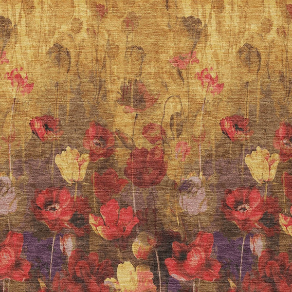 Homeroots 3' Captivating Gold Red And Brown Floral Washable Area Rug For Indoor And Outdoor Spaces 8' X 10' Polyester 597060