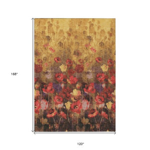 Homeroots 3' Captivating Gold Red And Brown Floral Washable Area Rug For Indoor And Outdoor Spaces 10' X 14' Polyester 597062