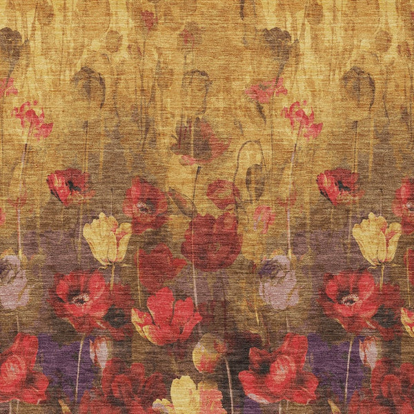 Homeroots 3' Captivating Gold Red And Brown Floral Washable Area Rug For Indoor And Outdoor Spaces 10' X 14' Polyester 597062