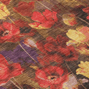 Homeroots 3' Captivating Gold Red And Brown Floral Washable Area Rug For Indoor And Outdoor Spaces 10' X 14' Polyester 597062