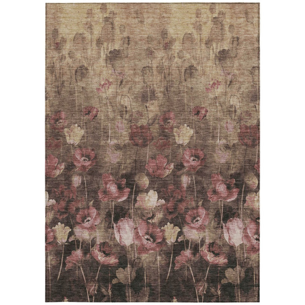 Homeroots 3' Captivating Gold Red And Brown Floral Washable Area Rug For Indoor And Outdoor Spaces 3' X 5' Polyester 597063