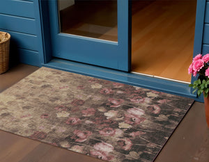 Homeroots 3' Captivating Gold Red And Brown Floral Washable Area Rug For Indoor And Outdoor Spaces 3' X 5' Polyester 597063