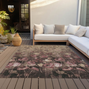 Homeroots 3' Captivating Gold Red And Brown Floral Washable Area Rug For Indoor And Outdoor Spaces 3' X 5' Polyester 597063