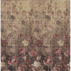 Homeroots 3' Captivating Gold Red And Brown Floral Washable Area Rug For Indoor And Outdoor Spaces 3' X 5' Polyester 597063