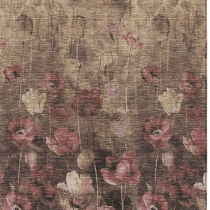 Homeroots 3' Captivating Gold Red And Brown Floral Washable Area Rug For Indoor And Outdoor Spaces 5' X 8' Polyester 597064