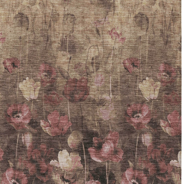 Homeroots 3' Captivating Gold Red And Brown Floral Washable Area Rug For Indoor And Outdoor Spaces 5' X 8' Polyester 597064