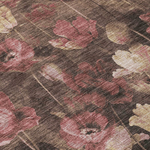 Homeroots 3' Captivating Gold Red And Brown Floral Washable Area Rug For Indoor And Outdoor Spaces 8' Round Polyester 597065